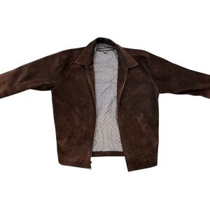 Vtg 90s Le Collezioni STRUCTURE Suede Leather Bomber Jacket Brown Quilted Lined